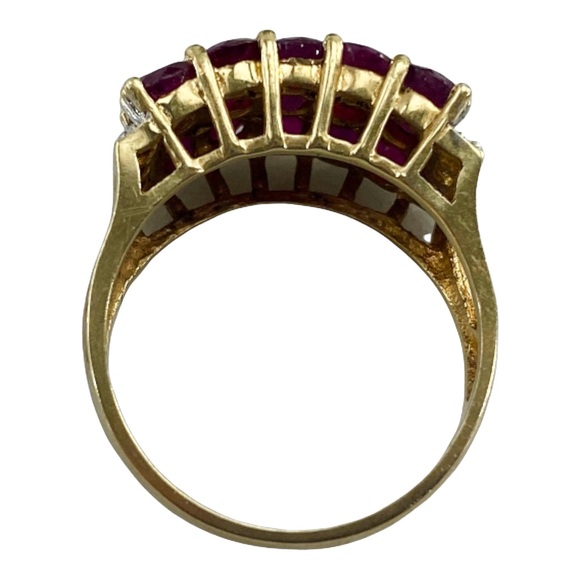 14k Solid Yellow Gold Estate Genuine Ruby Diamond Cocktail Pave Ring - Picture 2 of 9